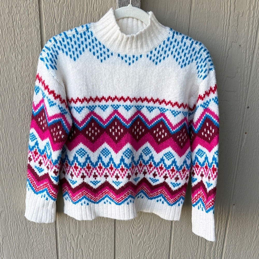 LOFT Women's Sweater with Blue and Pink Patterns - Picture 8 of 11